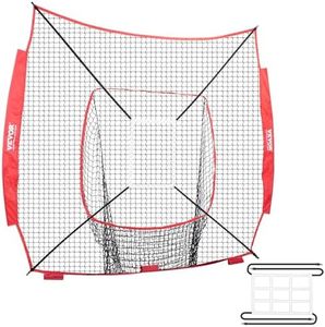 VEVOR 7x7 ft Baseball Softball Practice Net, Portable Baseball Training Net for Hitting Batting Catching Pitching, Backstop Baseball Equipment Training Aids with Strike Zone (NET ONLY)