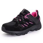 SHULOOK Womens Walking Shoes Non-Slip Lightweight Hiking Shoes Waterproof Low Rise Outdoors Trekking Hiking Boots Women（Black Red UK 8