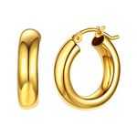 Gold Chunky Hoop Earrings Women Sterling Silver Sturdy Chic Hollow 5MM Hoops Ear Accessories for Sensitive Ears Gift for Girlfriend