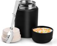 Insulated Food Flask for Hot Food, Insulated Food Jar (750ml /Black) with Folding Spoon, Leak Proof Double Wall Vacuum Insulated Soup Container Keep Food/Liquid Hot Or Cold