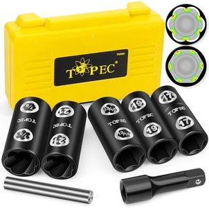 Topec 2-IN-1 Lug Nut Extractor & Socket, 7-Piece Wheel Lock Removal Kit, 1/2" Drive Flip Lug Nut Removal Tool, Tire Bolt Remover Set for Stripped, Damaged, Rounded Bolts
