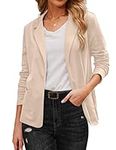 Zeagoo Beige Blazer for Women Casual Work Office Blazer Open Front Long Sleeve Cardigan Jacket (Khaki, L)