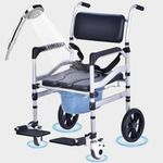 Rolling Shower Chair with Wheels for Elderly and Disabled, Foldable Wheelchair Lightweight Folding, Bedside Commode Chair With Arms For Toilet, Raised Toilet Seat Raiser With Handle for Senior (Black)