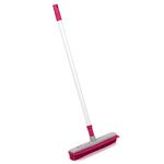 Kleeneze KL065315EU Rubber Cleaning Broom - Electrostatic Rubber Bristles Brush with Squeegee Edge, 1.2 Metre Telescopic Handle, Non-Scratch Sweeping Brush for Pet Hair, Dirt and Spillages, Pink/Grey