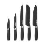 Kitchen Knife Set of 5| Black Sharp Kitchen Knives Set with Ergonomic Handle | Stainless Steel Chef Knife, Santoku, Carving, Paring, and Utility Knife Set.