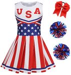 GRAJTCIN Cheerleader Uniform Cheerleading Outfit for Girls Halloween Costume Amerian Flag Dress Independence Day Gift (150, Red)