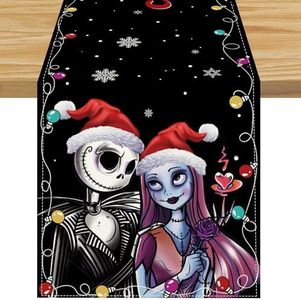 Linen Nightmare Before Christmas Table Runner Jack Skellington Jack and Sally Decorations and Supplies for Home Kitchen Dining Room Table