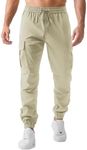 JMIERR Men's Beige Cargo Pants Stretchy Elastic Waist Drawstring Joggers Pants Casual Cargo Pants 2024 Tapered Sweatpants with Multi Pocket,US 40(2XL),Beige