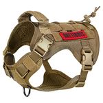 Onetigris Tactical Dog Harness with Handle,Military Dog Harness for Large Medium Dogs,No-Pull Service Dog Vest with Hook & Loop Panels,Adjustable Dog Vest for Walking Hiking Training(Brown Medium)