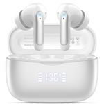 Wireless Earbuds, Bluetooth 5.3 Headphones In Ear with 4 HD microphone, 56H Playtime, HIFI Stereo In Ear Earphones, IPX7 Waterproof Bluetooth Earbuds, LED Display, USB-C, Sport/Work/Leisure/White