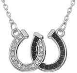 Double Horseshoe White and Black Crystal Horse Hoof Pendant Necklaces for Women Girls Gift Jewelry Charm for Mother’s Day Birthday Anniversary