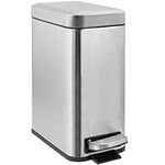 Compact Trash Can,1.3 Gallon Stainless Steel Bathroom Bin with Soft-Close Lid and Removable Inner Waste Basket, Mini Rectangular Step Trash Bin for Bedroom, Bathroom, Kitchen, and Office (Silver)