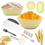 Sourdough Bread Starter Kit, Silicone Banneton Bread Proofing Basket Set of 2, 9 Inch Round & 10 Inch Oval Foldable Sourdough Proofing Basket, Complete Set for Sourdough Bread Making Tools (Beige)