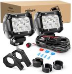 Nilight ZH060 2PCS 4 Inch 18W Flood LED Light Mounting Bracket Horizontal Bar Tube Clamp with Off Road Wiring Harness-2 Leads, 2 Years Warranty