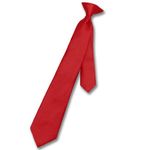 Vesuvio Napoli Boy's CLIP-ON NeckTie Solid RED Color Youth Neck Tie, Red, One Size