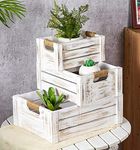 Hamdan Collection Set of 3 Rustic Wood Nesting Crates, Farmhouse Wooden Storage Container Boxes with Cutout Handles, Decorative Wooden Baskets for Display-White