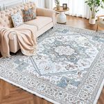 ROCYJULIN 9x12 Area Rugs for Living Room, Faux Wool Area Rugs 9x12 for Bedroom, Low-Pile 9x12 Area Rugs with Non-Slip TPR Backing, 9 x 12 Large Washable Carpet for High Traffic, Grey & Blue