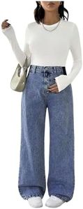 MakeMeChic Women's Maternity Jeans Wide Leg Over The Belly Straight Pregnancy Jeans Denim Pants Dark Wash Small