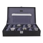 ALAWO Watch Case Organizer Box with 12 slots of watches with 1 Pocket inside in Black PU Leather and Gray colour Velvet