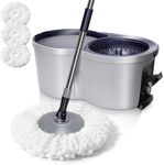 Spin Mop and Bucket Set,Masthome EasyWring Microfiber Spin Mop with 3 Mop Pads,Pedal Spinning Mops and Bucket with Wringer Set for Floor Cleaning - Home & Office Suitable