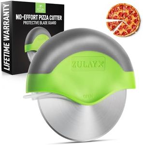 Zulay Handheld Pizza Cutter Wheel - Razor Sharp Stainless Steel Pizza Wheel Cutter With Protective Blade Guard - Round Pizza Cutter With Cover & Slip Resistant Handle Slices Pizza With Ease