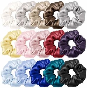 LILYSILK Silk Scrunchies and Ponytail Holders for Frizz & Breakage Prevention, 100% Mulberry Silk, Elastic Hair Ties, 15Pc, Random Color