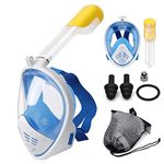 MUGATH Full Face Snorkel Mask, Snorkeling Gear with Camera Mount,180° Panoramic Anti-Fog Anti-Leak Diving Mask with Waterproof Case,Snorkeling Set for Kids and Adults (Blue (L/XL))