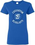 NCAA Distressed Circle Logo, Team Color Womens T Shirt, College, University, Creighton Bluejays Royal, Small