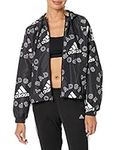 adidas Women's Essentials Logo All Over Print Loose Fit Windbreaker, Black/Black, Large