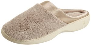 Isotoner Pillowstep Satin Cuff Clog Slippers, Taupe, Medium