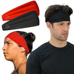 Value 2-Pack, Mens Headband - Guys Sweatband & Sports Headbands Moisture Wicking Workout Sweatbands for Running, Cross Training, Skiing and Bike Helmet Friendly - Value Pack 1-Black & 1-Red Sweatband