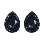 EVER FAITH Black Rhinestone Stud Earrings for Women Girls, Sparkly Crystal Pear Teardrop Halo Stud Earrings Black-Tone