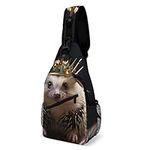 LFDSYEOQ Sling Printed Chest Bag Crown With Hedgehog Durable Multi-use Lightweight Gym Daypack For Travel Cycling Hiking Daypack.