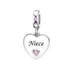 KunBead Niece Pink Heart Love Family Birthday Dangle Bead Charms Compatible with Pandora Charm Bracelet for Women