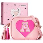 ONECOCOA Birthday Gifts for Girls, Toddler Purse Little Girl Crossbody Bag Personalized Gift for Girls 3-12 Year Old, Pink-pink Initial, A