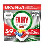 Fairy Platinum Plus All-In-1 Dishwasher Tablets Bulk, Fairy Dishwasher Tablets Platinum Plus, 59 Tablets, Lemon, XXL PACK, With Anti-Dull Technology & Rinse Aid Action