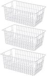 SANNO Large Freezer Baskets Metal Storage Organizer Bin Basket Wire Storage Basket for Kitchen Pantry Bathroom Set of 3 Large Metal Farmhouse Food Fruit Produce Organizer Bins