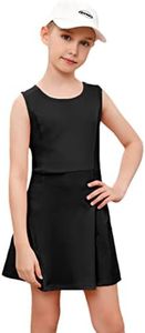 LIONJIE Girls Sleeveless Tennis Golf Sport Dress Outfit Athletic Pleated Skirt Sets with Built-in Shorts Pockets 3-12 Years, 0z4r-black, 9-10 Years