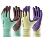 COOLJOB 2 Pairs Gardening Work Gloves for Men and Women, Breathable Base Rubber Coated Non-Slip Garden Gloves for Lawn Yard Patio Gardener, Durable Washable and Reusable, Green & Yellow, X-Small XS