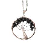 Maitri Export Natural Black Pendant Tree of Life Crystal Stone Pendant/Locket with Metal Chain for Reiki Healing and Crystal Healing Gemstone (Black)