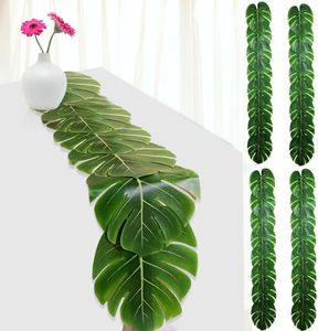 DEYIXUN 4Pcs Artificial Palm Leaves Table Runners 72 Inch, Tropical Palm Leaves Table Runner Faux Leaf Table Cloth for Wedding Hawaiian Luau Jungle Summer Party Tropical Baby Shower Table Decorations