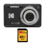Kodak PIXPRO Friendly Zoom FZ55 Digital Camera (Black) with 32GB Class 10 UHS-I U1 SDHC Memory Card Bundle (2 Items)