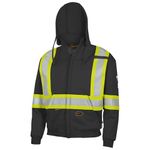 Pioneer Hi Vis FR Safety Zip-Up Black Hoodie - Heavyweight 100% Cotton - Flame Resistant Clothing for Work - Reflective Tape - Black