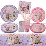 Cat Birthday Party Supplies Serves 20 ,Includes Paper Dinner Plates, Dessert Plates,Napkins, Tablecloth, Cups, Straws, for Cat Themed Party Supplies Dinnerware (Serves 20)