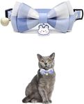 Plaid Bow Tie Breakaway Cat Collar,Cute Kitten Collar with Bell and Rabbit Pendant - Adjustable Size 7.87"-11.78" (M, Blue)