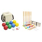 GoSports Backyard Bocce Set with 8 Balls, Pallino, Case and Measuring Rope, Multicolor, One Size, BOCCE-90-01 & Premium Croquet Set - Full Size for Adults & Kids, Multicolor (CROQUET-01)