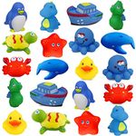 Dimple Set of 20 Vinyl Floating Bath Toys, Assorted Colors & Shapes, Squeeze to Spray! Great for Kids & Toddlers #1 for Kids