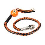 Dream Apparel 42" Leather Motorcycle Get Back Whip for Handlebar Fringed Biker Whip With Pool Ball, Black and Orange