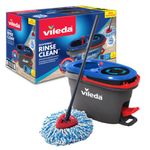 Vileda RinseClean Spin Mop System, Separates clean and dirty water, Effortless wringing, Microfibre mop and bucket set, Grey