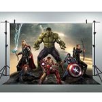 EOA 7x5ft Marvel Avengers Birthday Background for Photography Grey Clouds Dark Stone with Heros Birthday Backdrop Decorations for Boys Photo Video Props